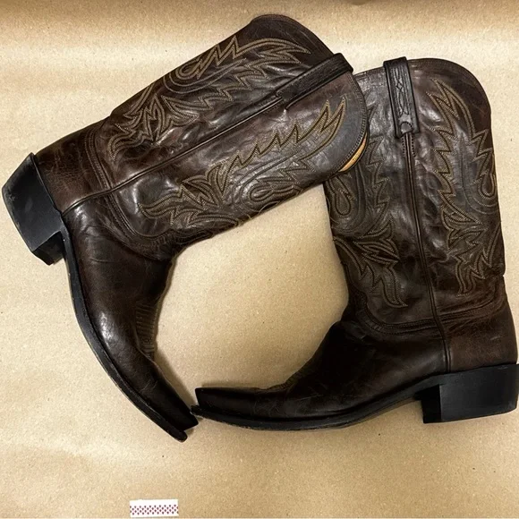 Lucchese Dark Brown Leather Western Grunge Cowboy Boots Mens Size 10 - Picture 2 of 11